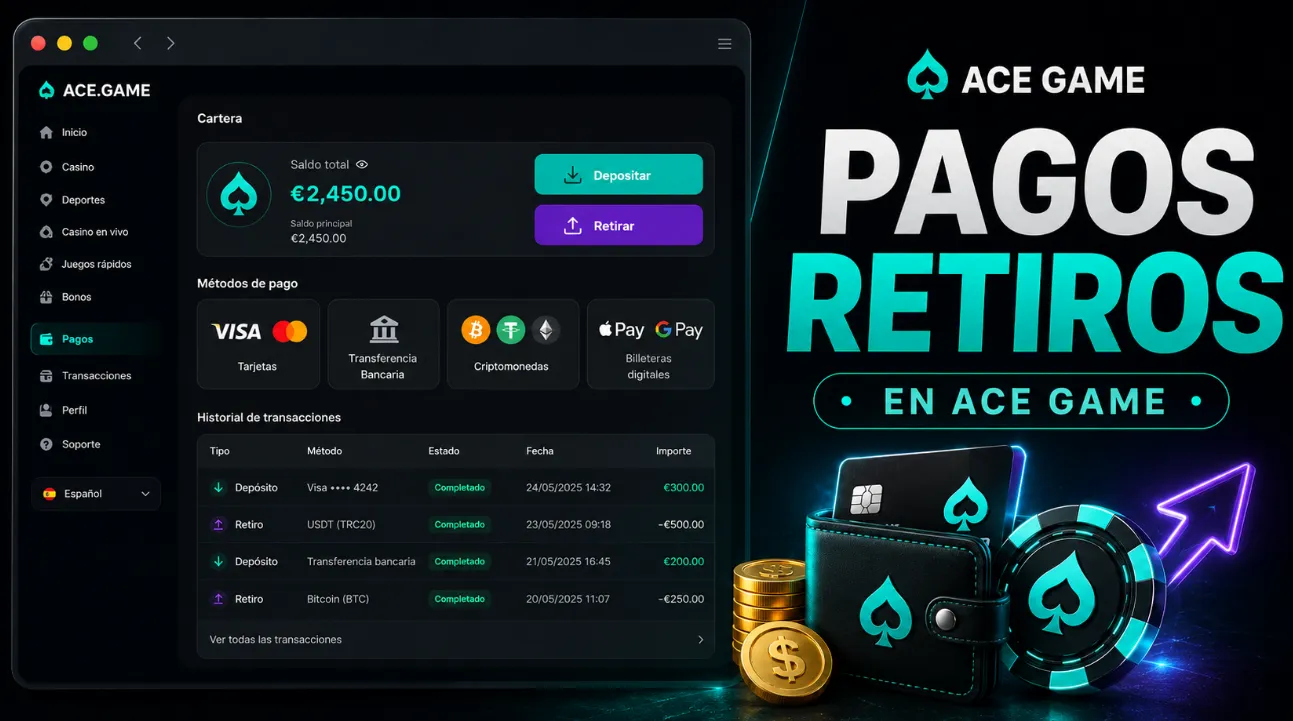 Pagos y retiros en Ace Game
